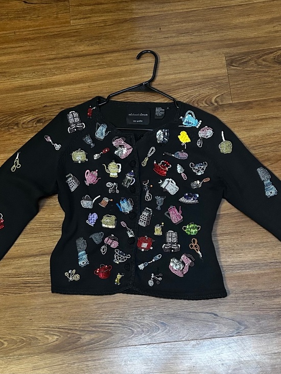 Michael Simon Sweaters - Michael Simon Beaded Kitchen Appliance Black Sweater Rare Size M
